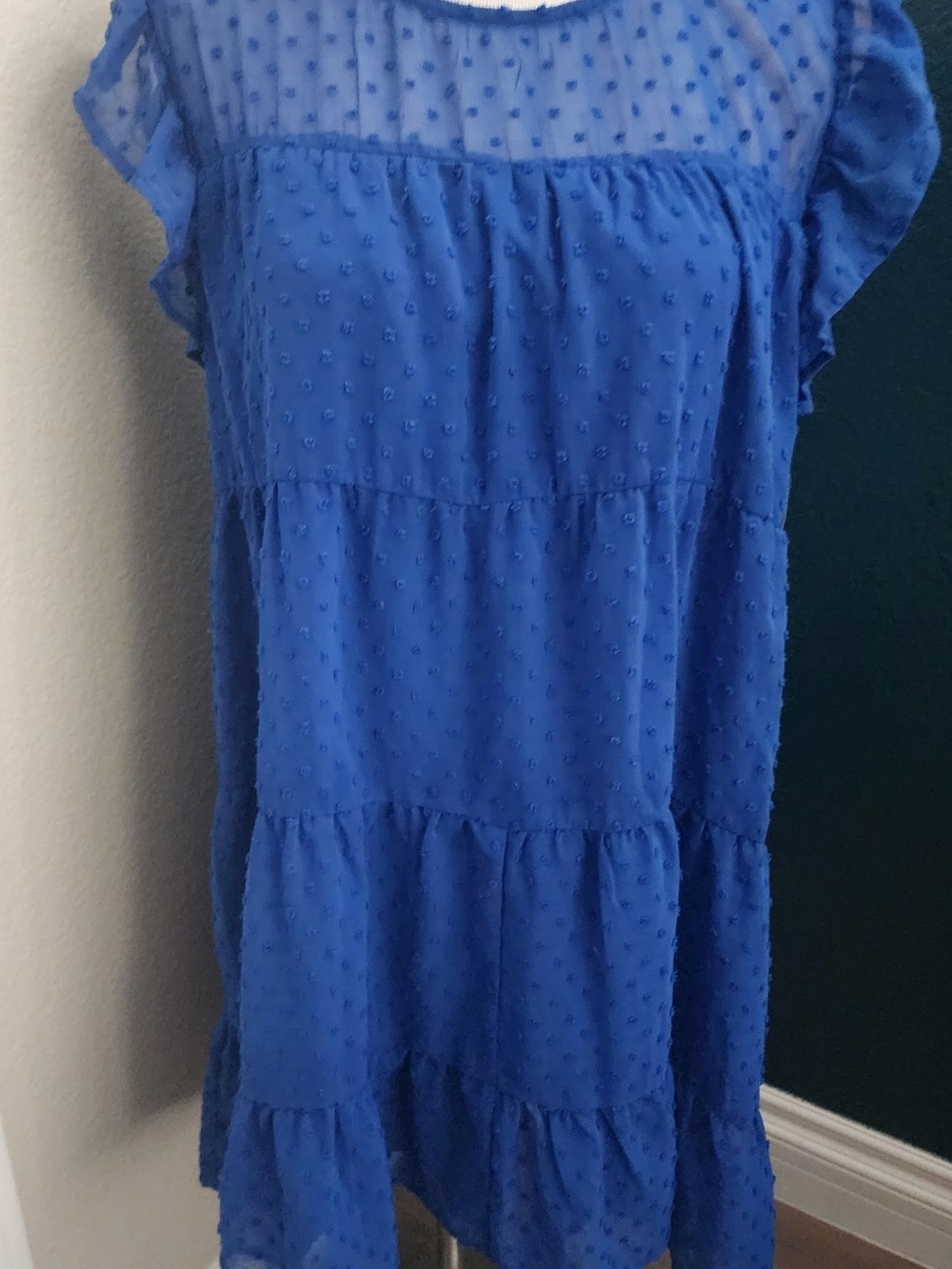 Crystal Doll Royal Blue Swiss Dot Tiered Tunic